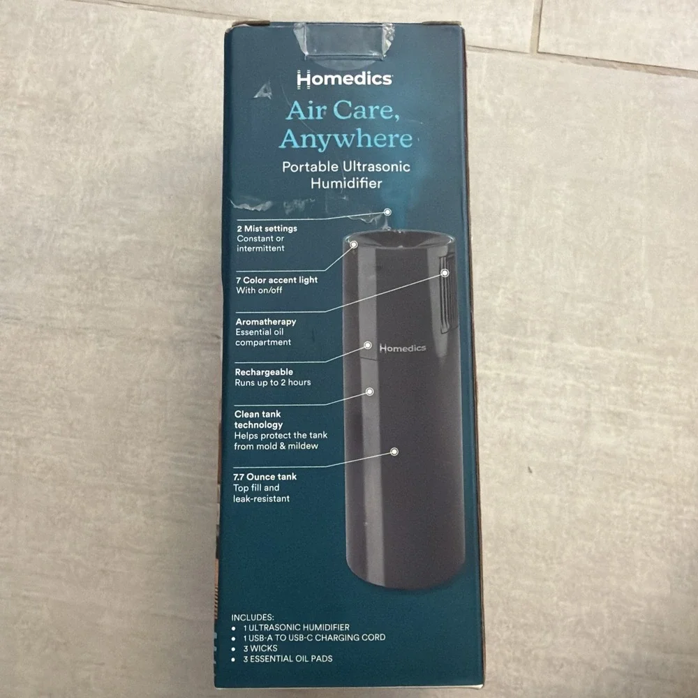 HoMedics Ultrasonic Portable Humidifier Red UHE-CMP17-BkUSB Rechargeable